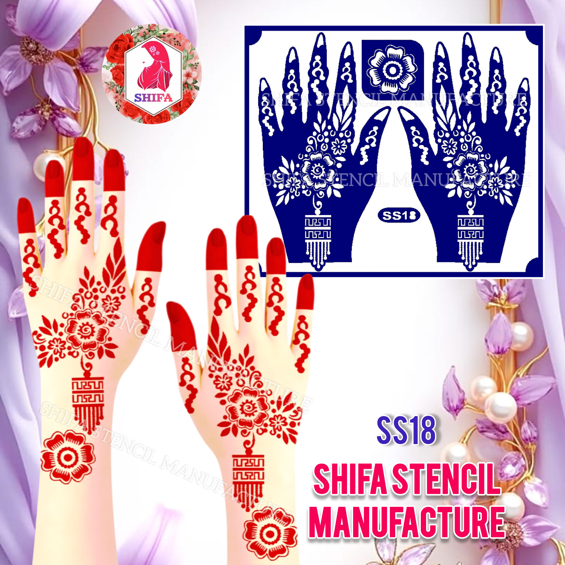 SS 18 Eye catching Floral design Sticker Overview  Henna Stencil - Shifa Stencil
